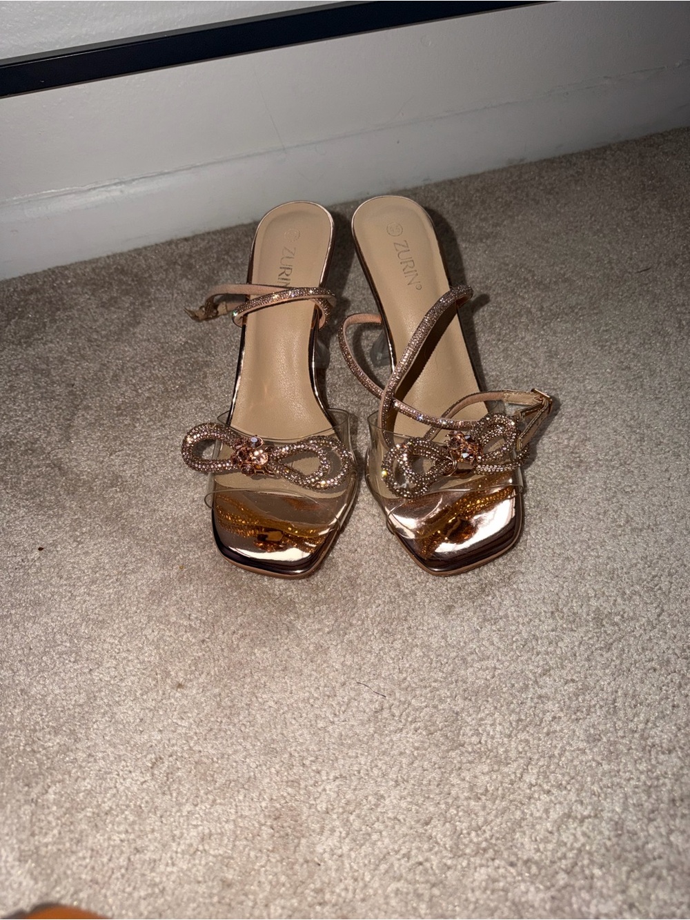 Zurin Rose Gold Crystal Bow clear heel